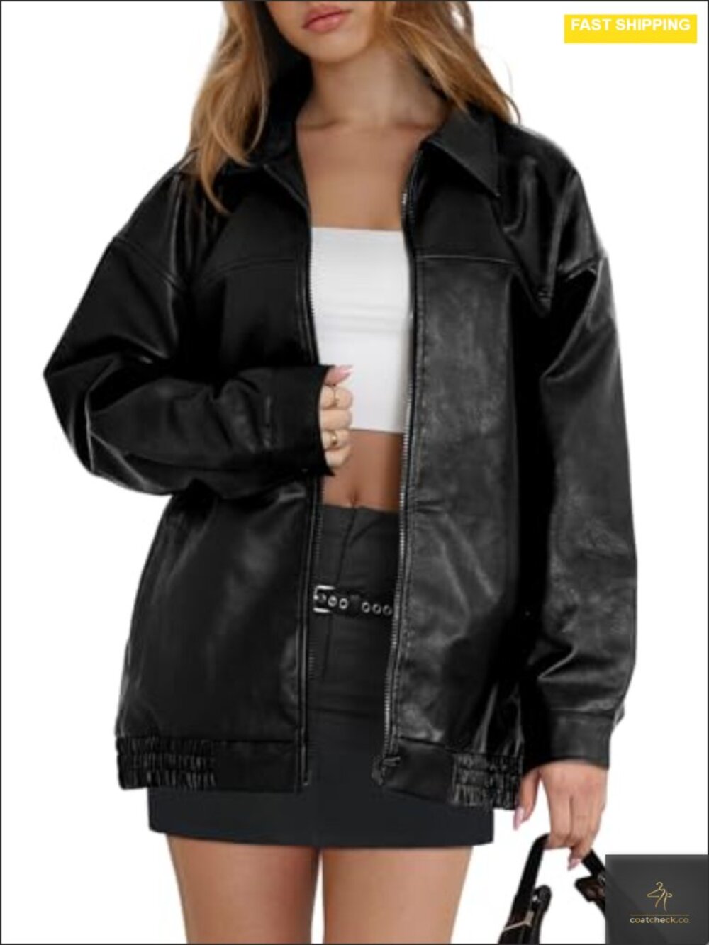 Women's Faux Leather Motorcycle Jacket Oversized Moto Coat